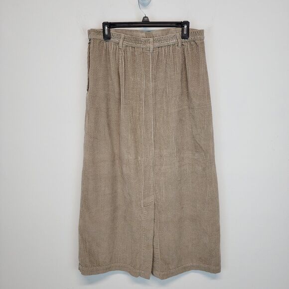 Nordstrom Corduroy Maxi Skirt Size L Tan Back Slit Neutral Grandma Lagenlook - Picture 3 of 14